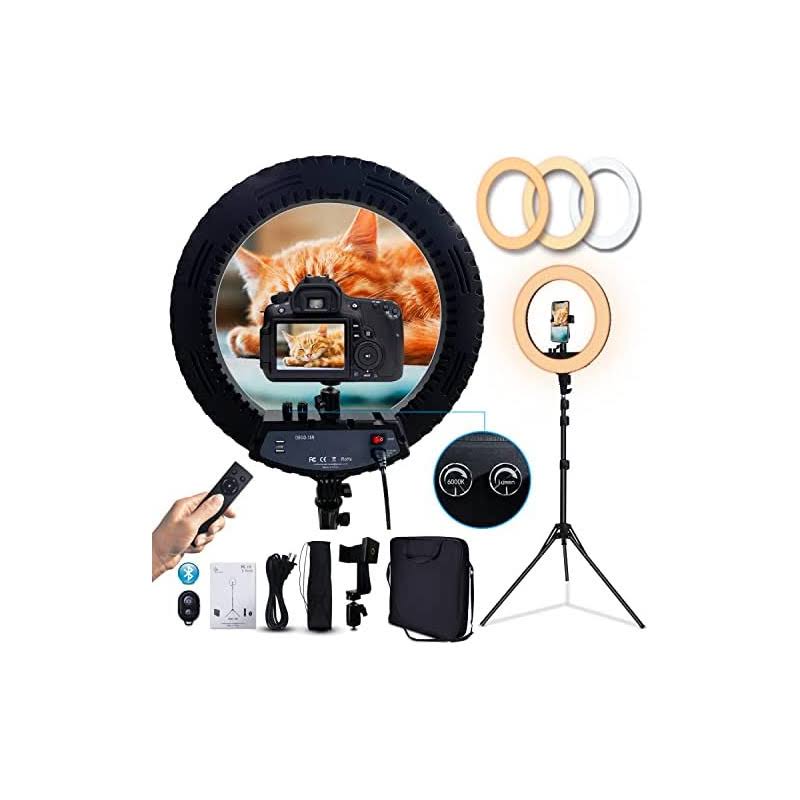 18 Inch Ring Light Led Ringlight Kit With Tripod Dimmable 3000-6000k Wsmartphone Holder For Live Streaming Shooting Camera Photography Makeup Selfie