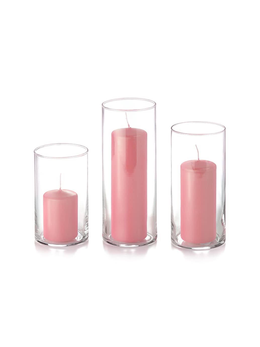 Yummi Set Of 36 -Slim Pillar Candles And Cylinder Vases, Ivory