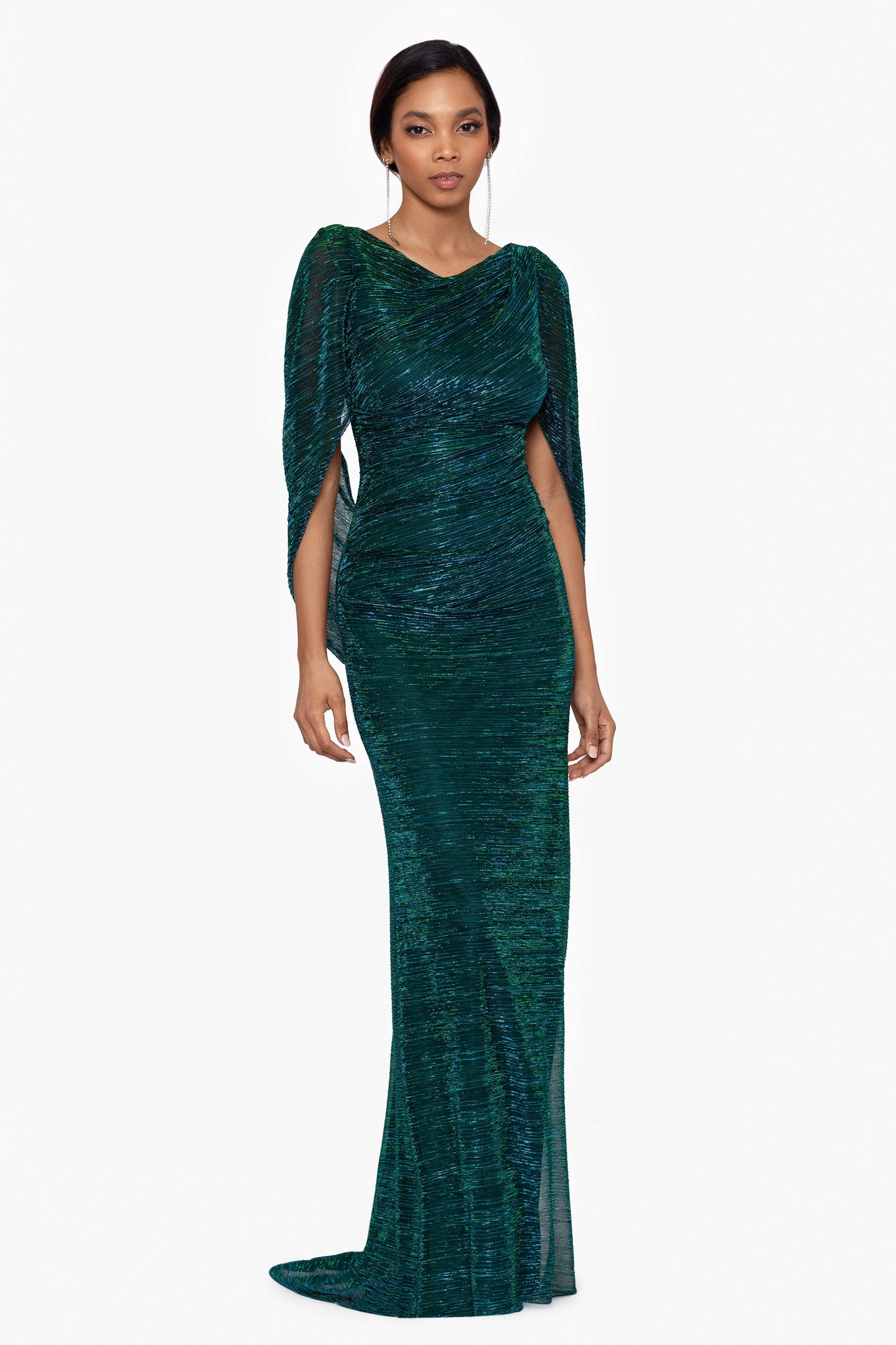 Betsy & Adam Long Metallic Long Sleeve Drape Dress Women s Dress Jade : 16