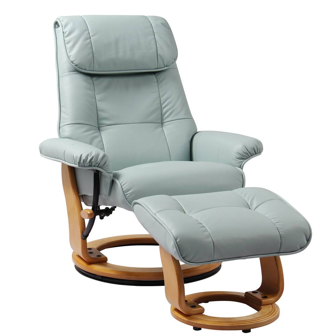 31.5 Wide Genuine Leather Manual Swivel Standard Recliner With Ottoman Latitude Run Fabric: Blue