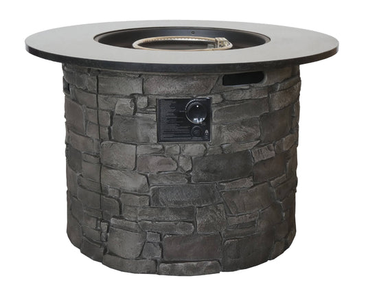 Allen + Roth Stacked Stone Fire Pit Table 36.2-In W 50000-Btu Stacked Grey Stone Portable Composite Propane Gas Fire Table 52052