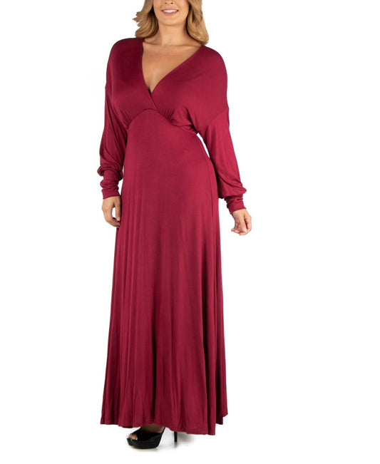 24seven Comfort Apparel Dark Green Plus Size Formal Long Sleeve Maxi Dress