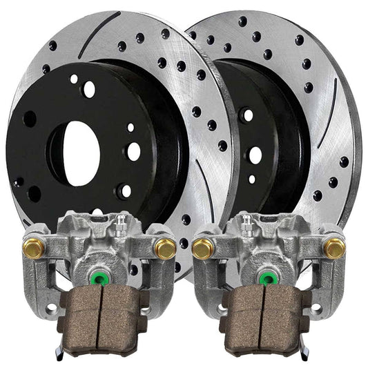 Autoshack Brkpkg585 Rear Drilled And Slotted Brake Rotors Black Calipers And Ceramic Pads Kit Set Driver And Passenger Side Replacement For 2003