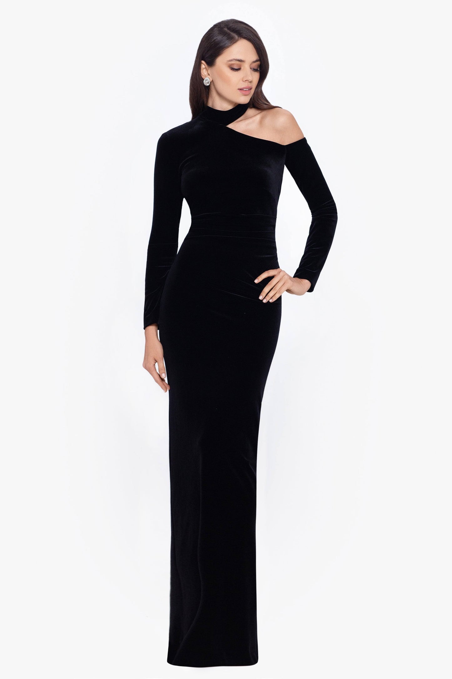 Xscape Velvet Cutout Gown - Black - Size 12