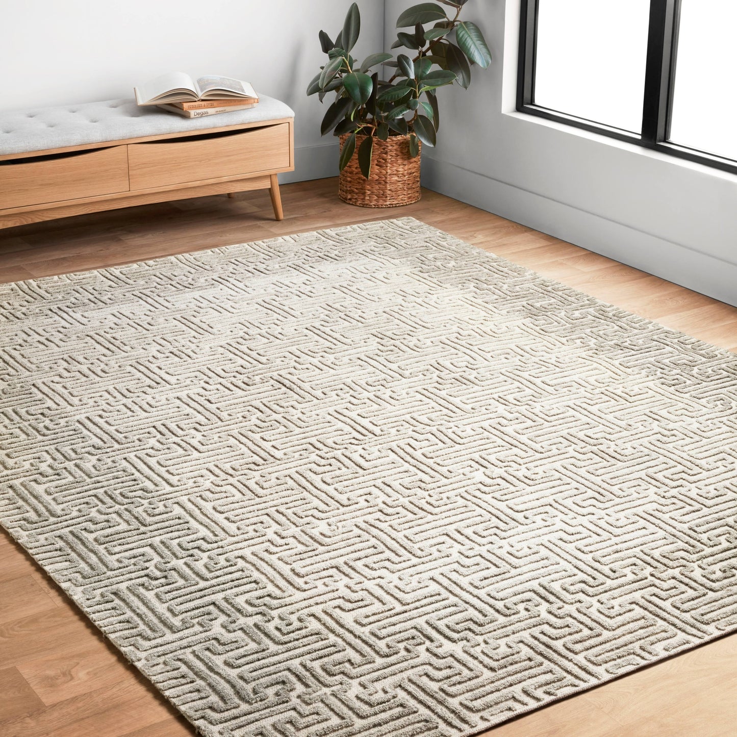 Alexander Home Kanarra Hand-Tufted Greek Modern Wool Area Rug - 7 9 X 9 9 - Stone / Sand