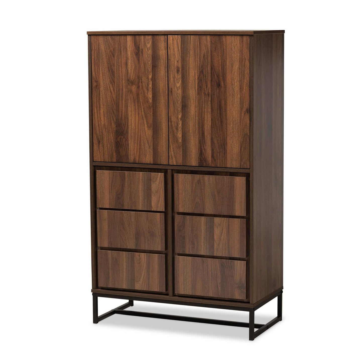 Baxton Studio Neil Modern And Contemporary Finished Wood And Black Finished Metal Multipurpose Storage Cabinet Walnut Brown