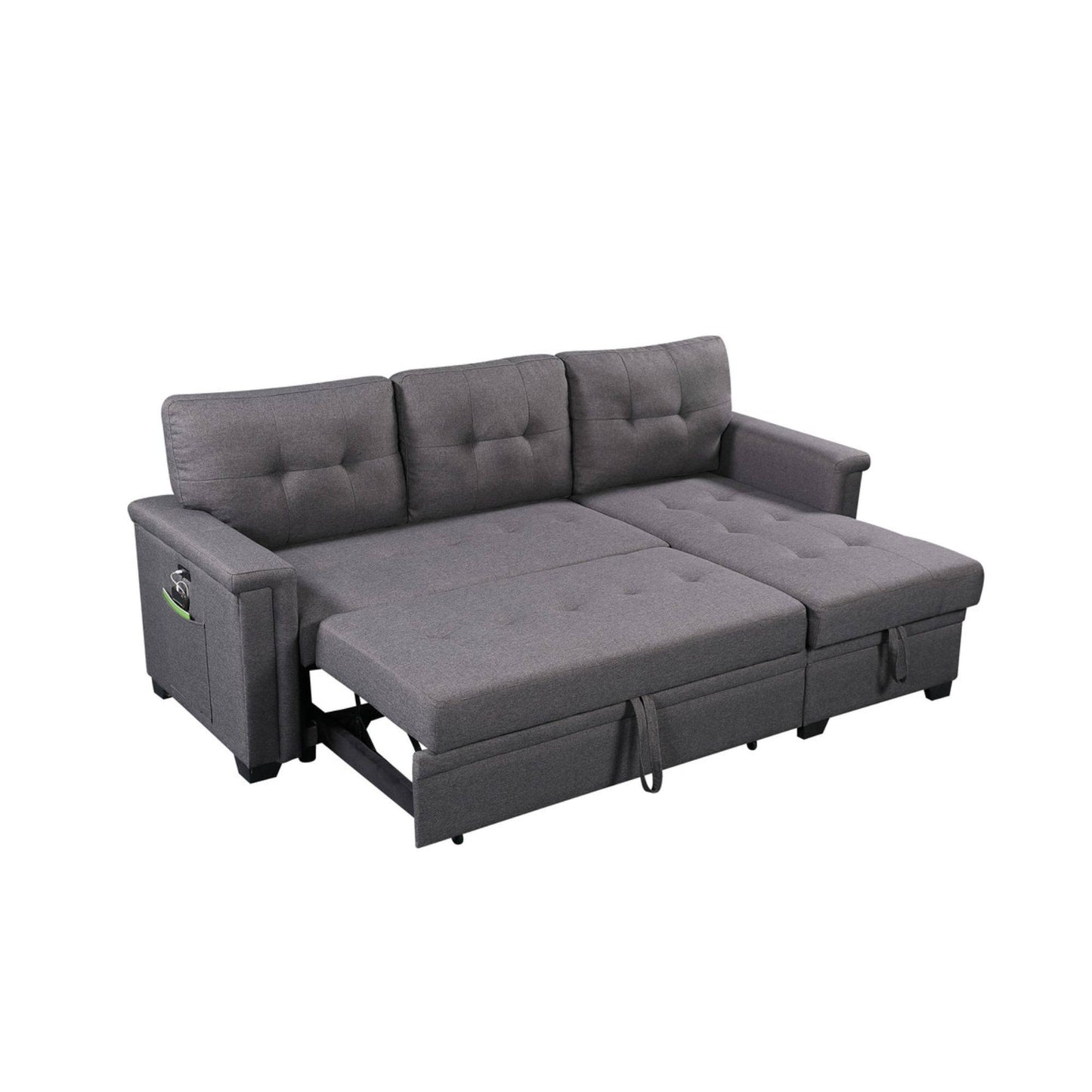 Ashlyn Light Gray Fabric Reversible Sleeper Sofa Usb Charger Storage Chaise