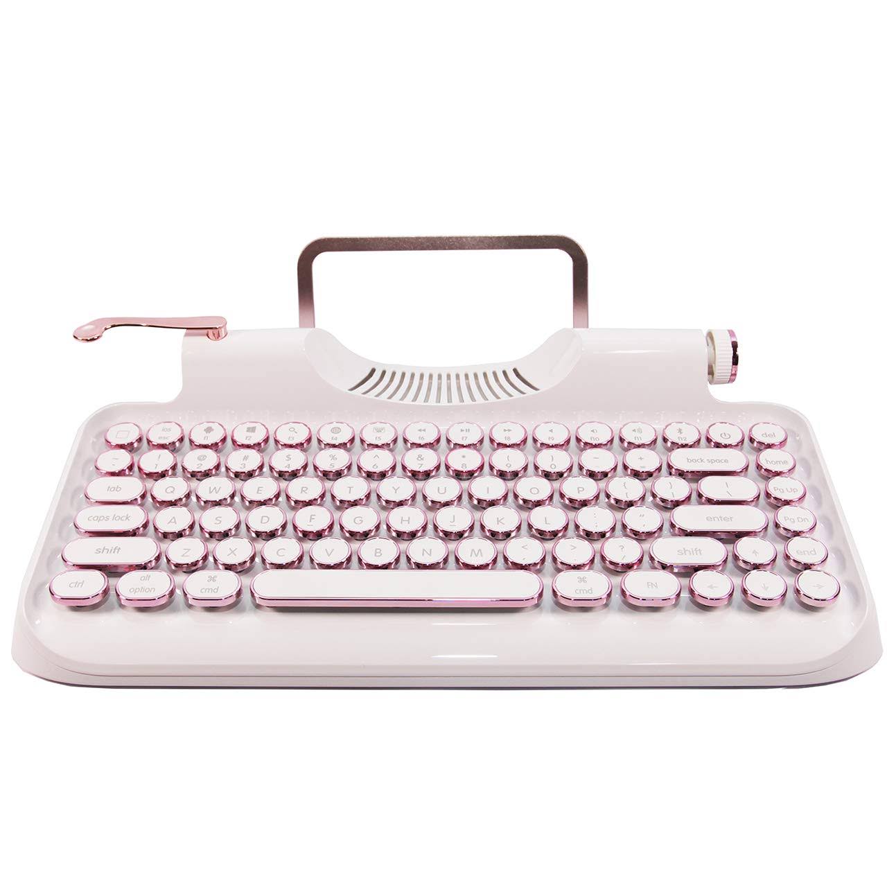 Zyqm Retro Typewriter Mechanical Wireless &Wired Keyboard With Tablet Stand, Bluetooth Connection, Artistic Dot Keys (White)