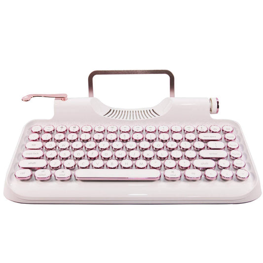 Zyqm Retro Typewriter Mechanical Wireless &Wired Keyboard With Tablet Stand, Bluetooth Connection, Artistic Dot Keys (White)