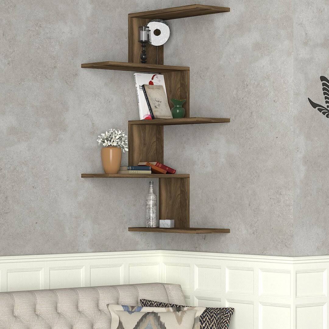 5 Piece Corner Shelf Latitude Run Finish: Walnut - Black