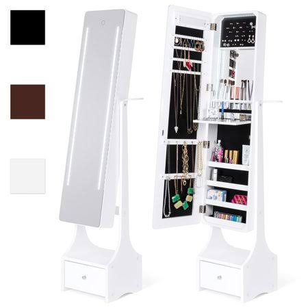 Best Choice Products Full Length Led Mirrored Jewelry Storage Organizer Cabinet With Interior & Exterior Lights - White