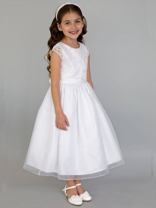 Blush By Us Angels Kids Cap Sleeve Satin First Communion Dress In White