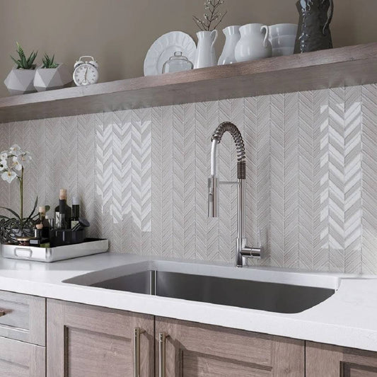 Apollo-Tile.Com Buy Online 10.4 X 10.4 White Chevron Polished And Honed Glass Mosaic Tile - Apollo Tile Sample