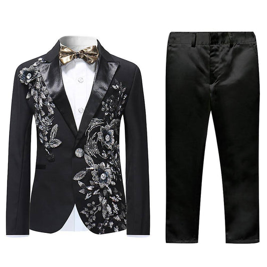 Allthemen Boy s Suit 2-Pieces Jacket & Pants White/Black/Silver 110cm