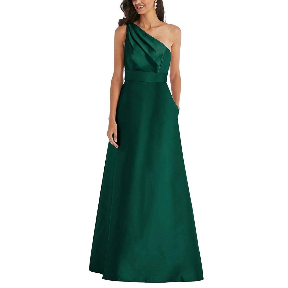 Alfred Sung One-Shoulder A-Line Gown In Midnight At Nordstrom, Size 20