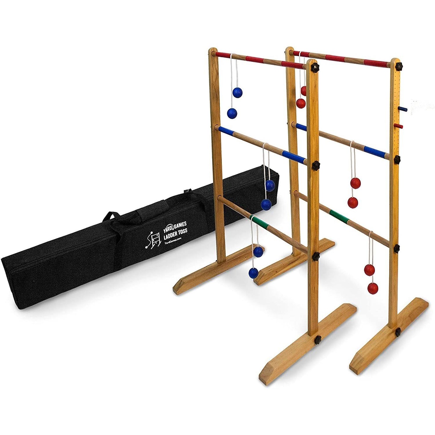 Yard Games Backyard Outdoor Wooden Double Ladder Toss Game Set With Case, Red/Blue