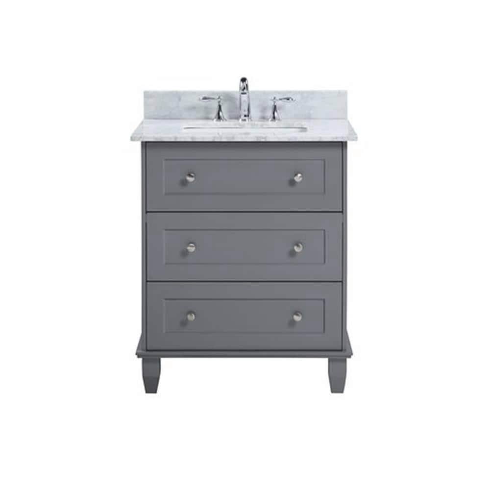 30 Inch Grey Single Bathroom Vanity With White Marble Top