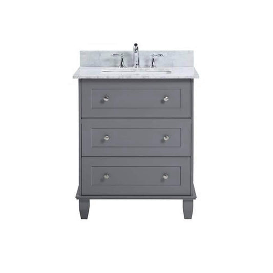 30 Inch Grey Single Bathroom Vanity With White Marble Top