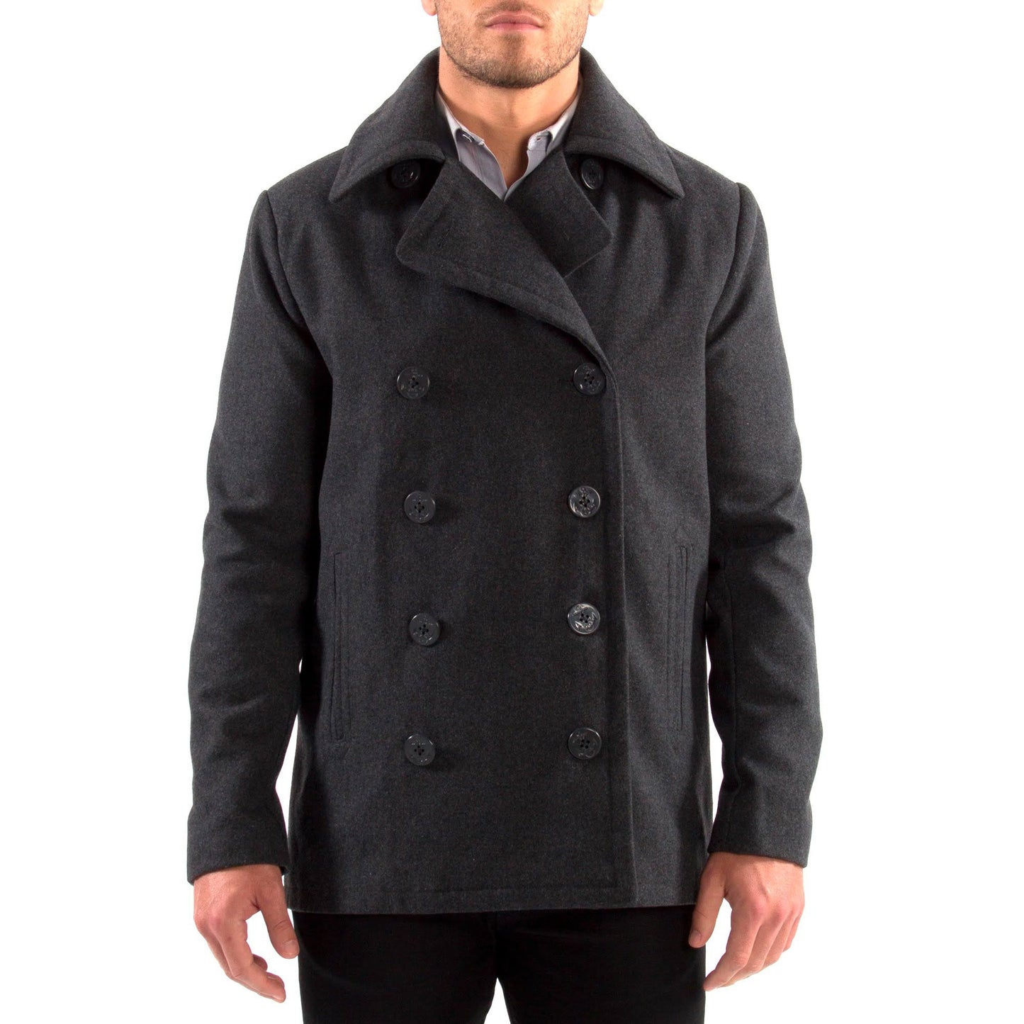 Alpine Swiss Mason Mens Wool Blend Classic Pea Coat Jacket - Black - Medium