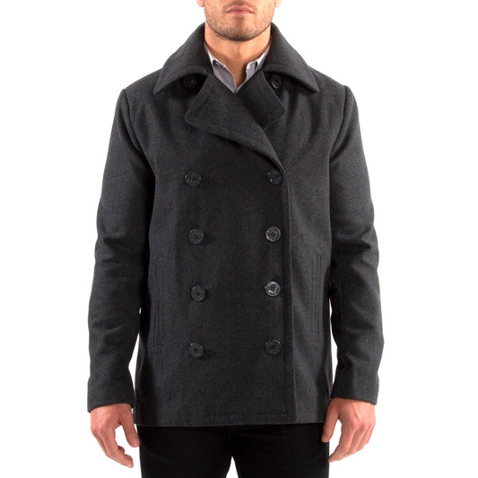 Alpine Swiss Mason Mens Wool Blend Classic Pea Coat Jacket - Black - Medium