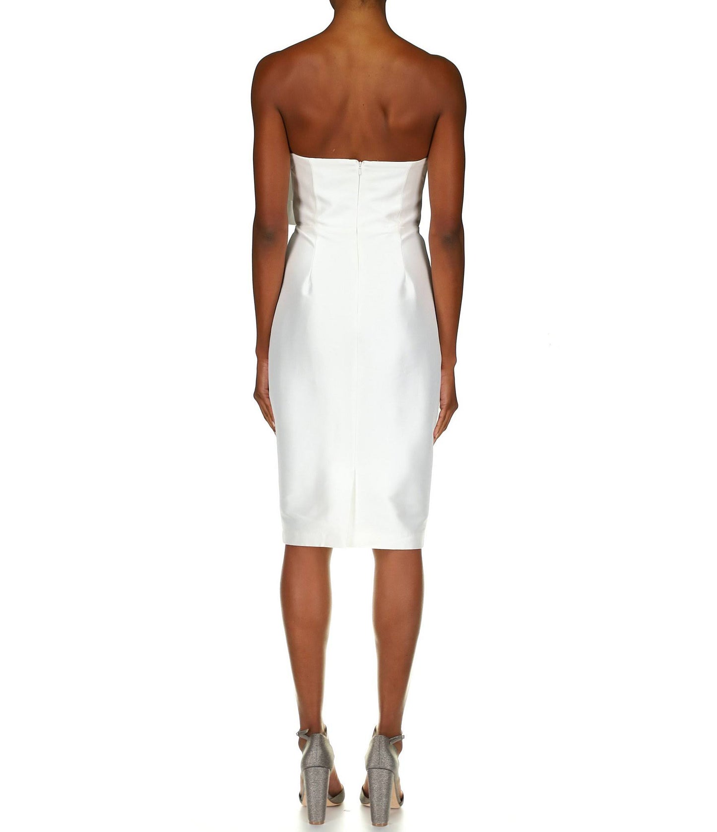 Badgley Mischka Strapless Front Bow Midi Cocktail Dress - White - 8