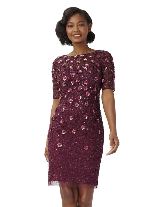 Adrianna Papell Beaded Cocktail Dress, Biscotti, Size: 10