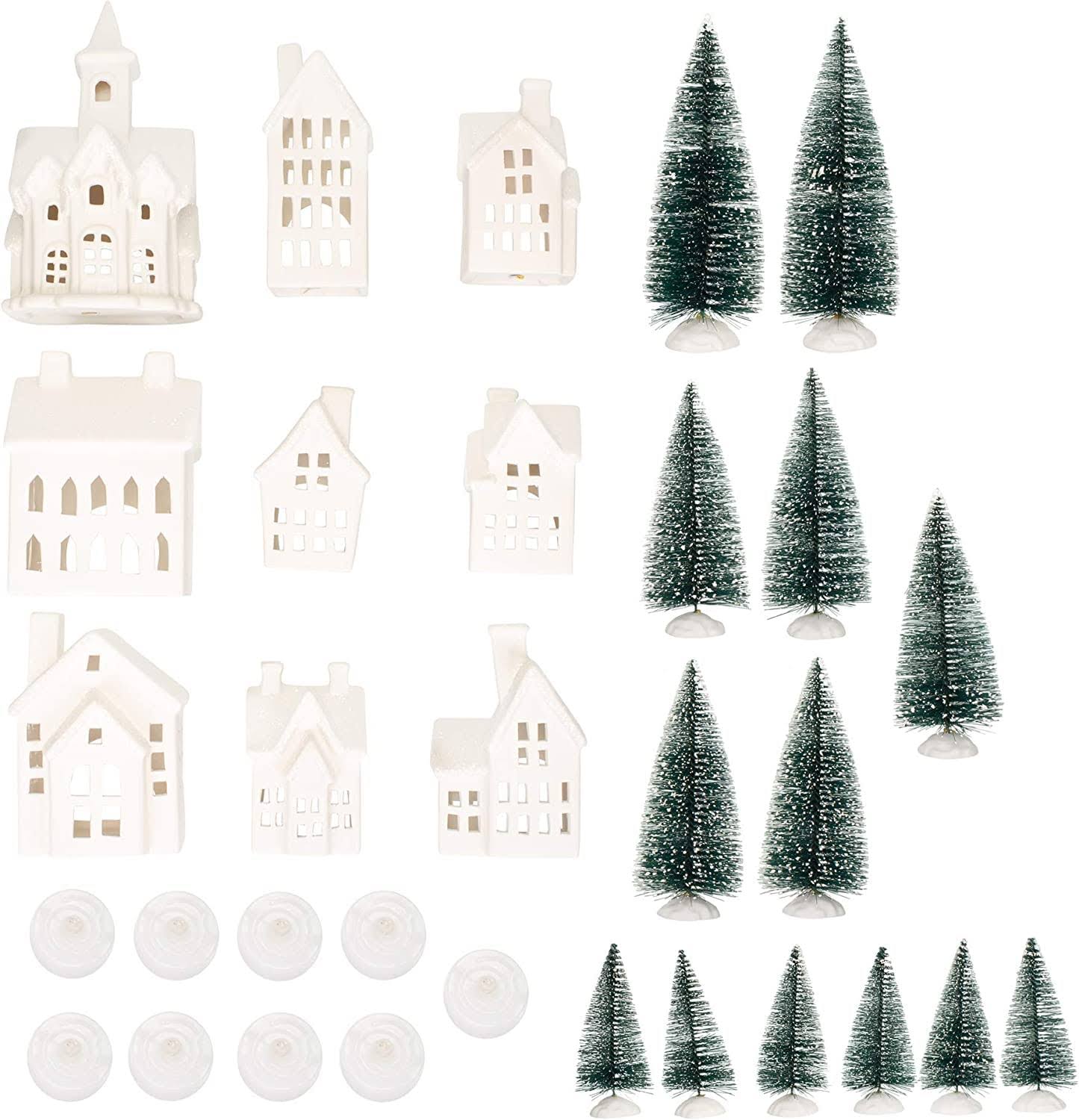 Winter Village Led Tea Light 31 Piece Porcelain Tabletop Christmas Figurine Boxed Set