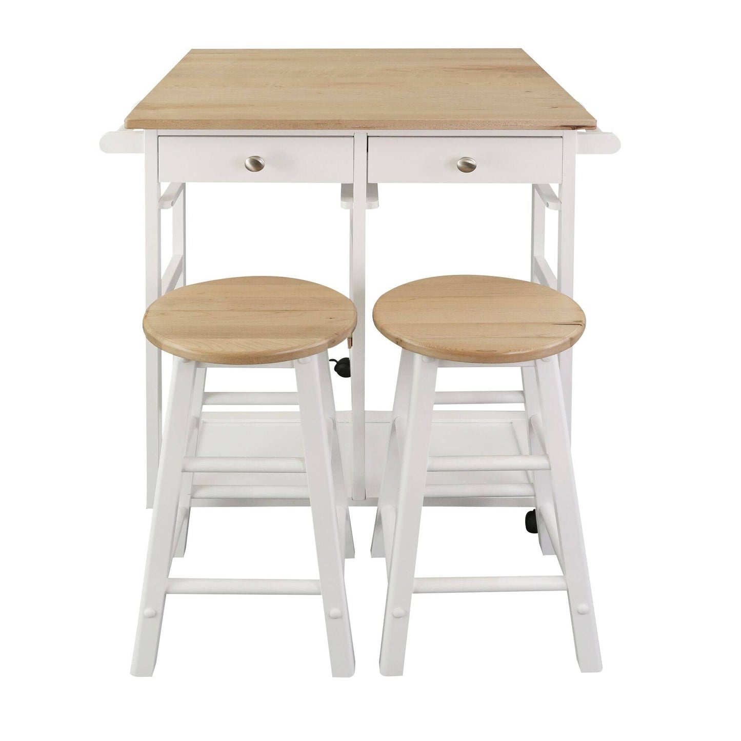 Breakfast Cart With Drop-Leaf Table, American Maple Top, Square - White