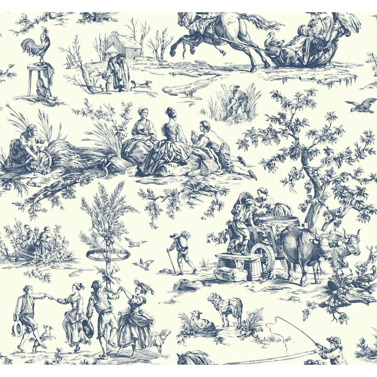 Ashford Toiles Seasons Toile 27 X 27 Scenic Roll Wallpaper Color: Navy/Off-White