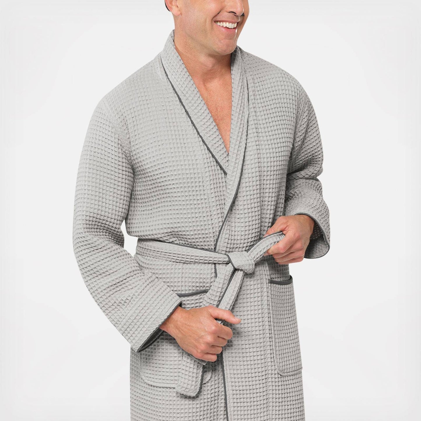 Boll & Branch Organic Cotton Waffle Robe In Pewter/Stone