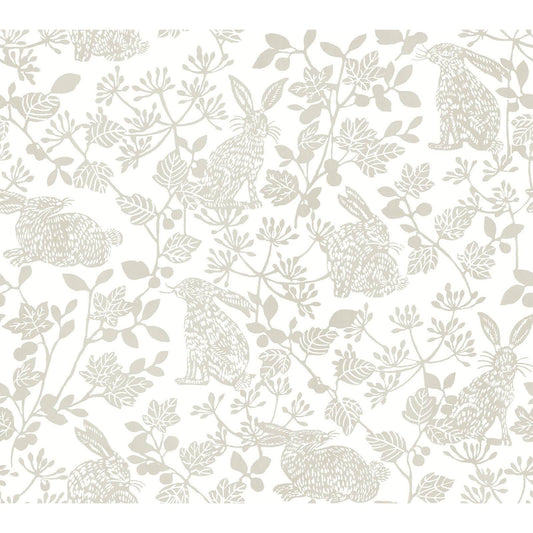 Beige Botanical Bunnies Peel And Stick Wallpaper - Beige.