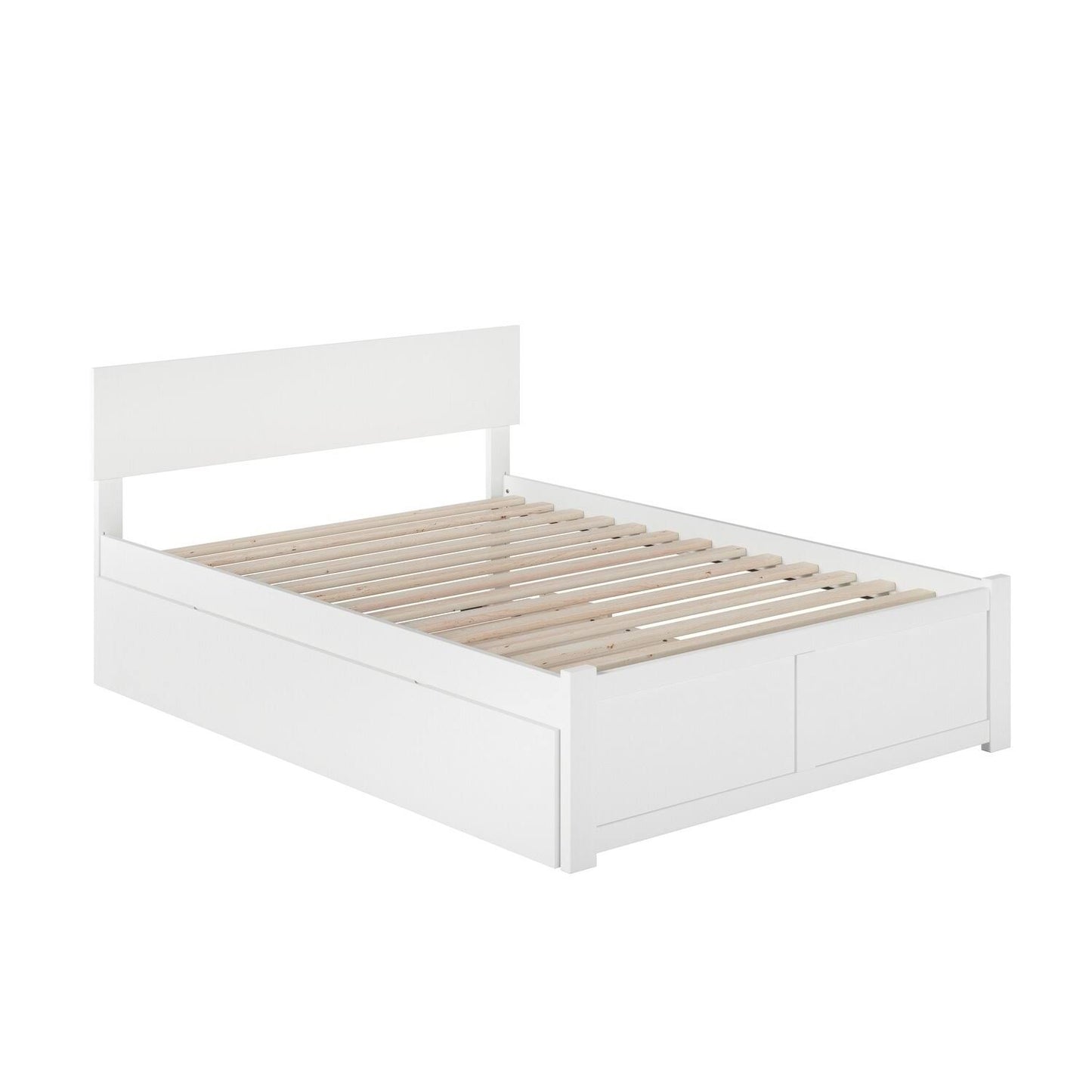 Atlantic Furniture Orlando Full Platform Bed With Flat Panel Foot Board And Full Size Urban Trundle Bed In White