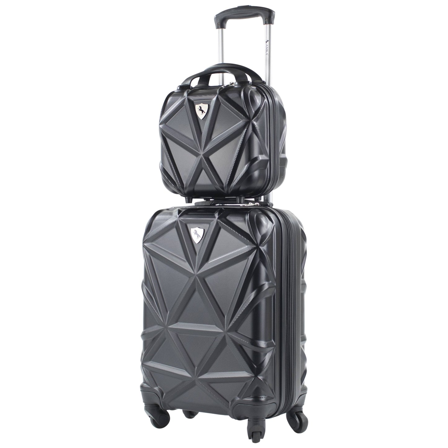 Amka Gem 2-Piece Hardside Spinner Carry-On Cosmetic Luggage Set In Black