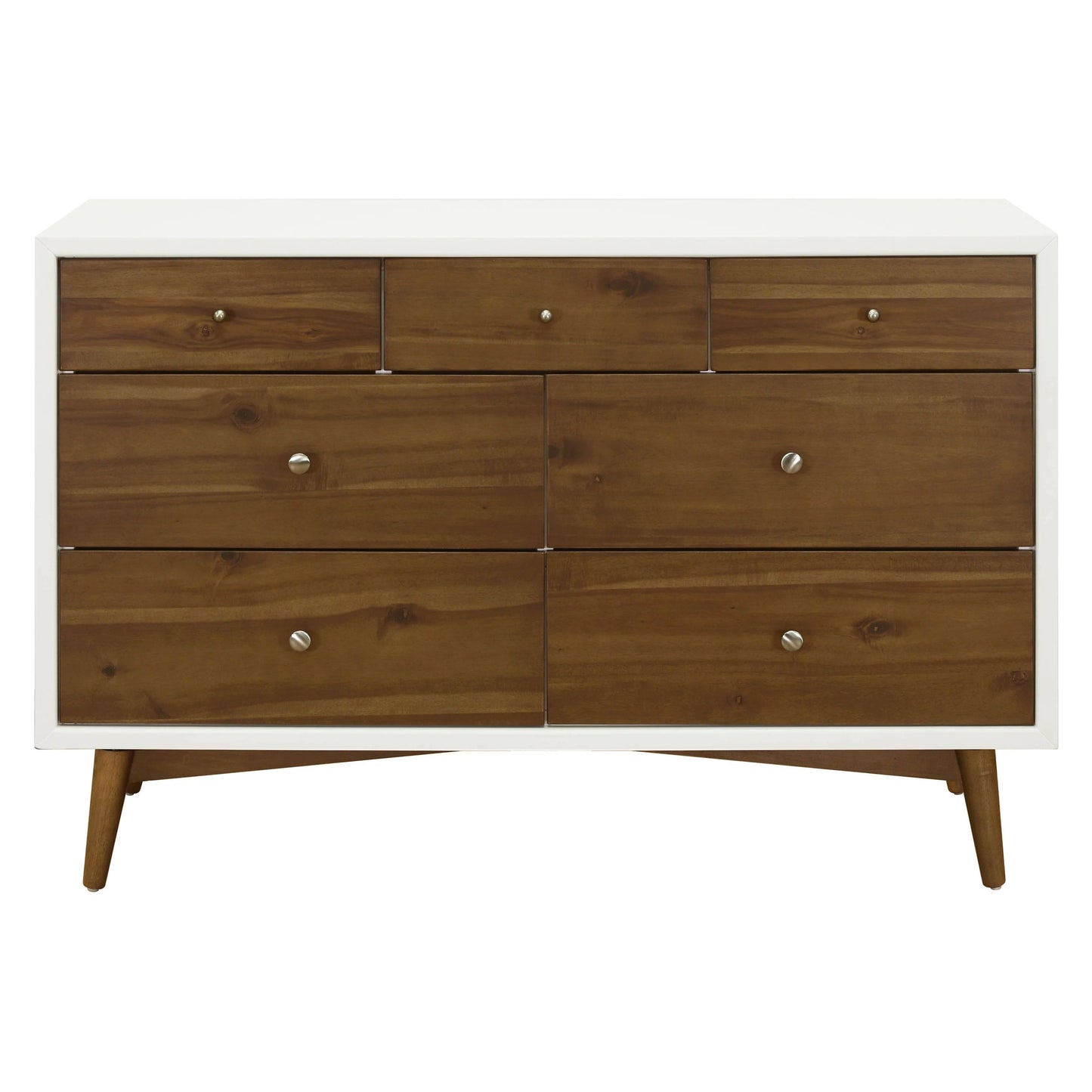 Babyletto Palma 7-Drawer Double Dresser - Warm White/Natural Walnut