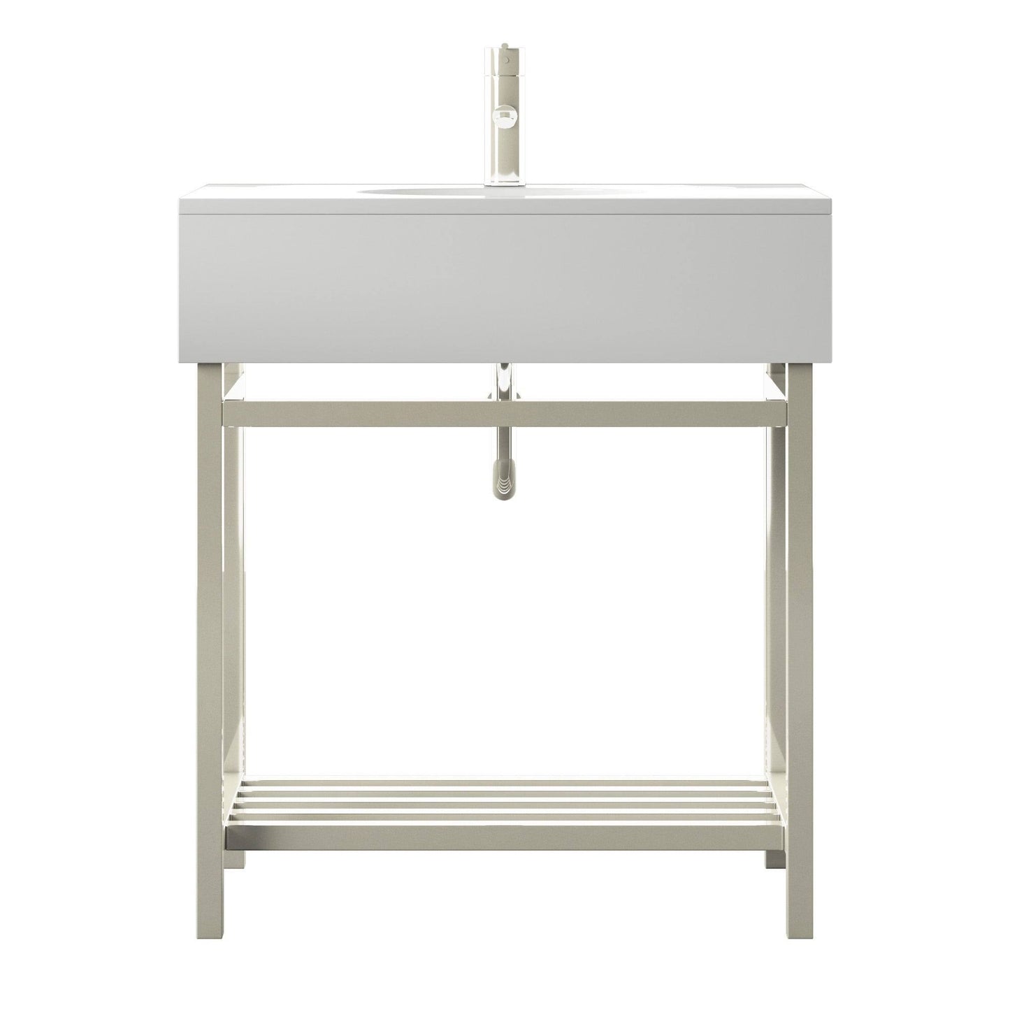 30 Single Bathroom Vanity - White Top & Silver Stainess Steel