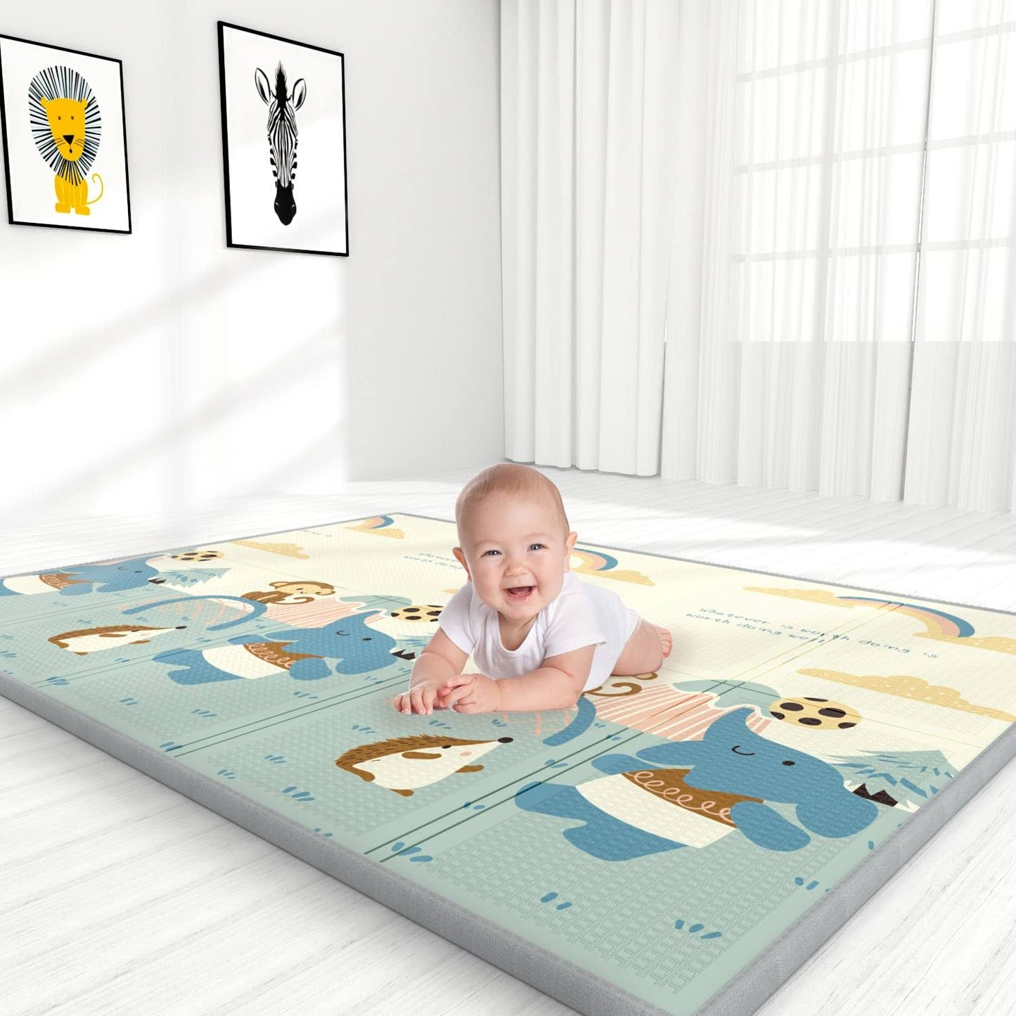 Yoovee Foldable Baby Play Mat For Crawling, Extra Large Play Mat For Baby, Waterproof Non Toxic Anti-Slip Reversible Foam Playmat For Baby Toddlers