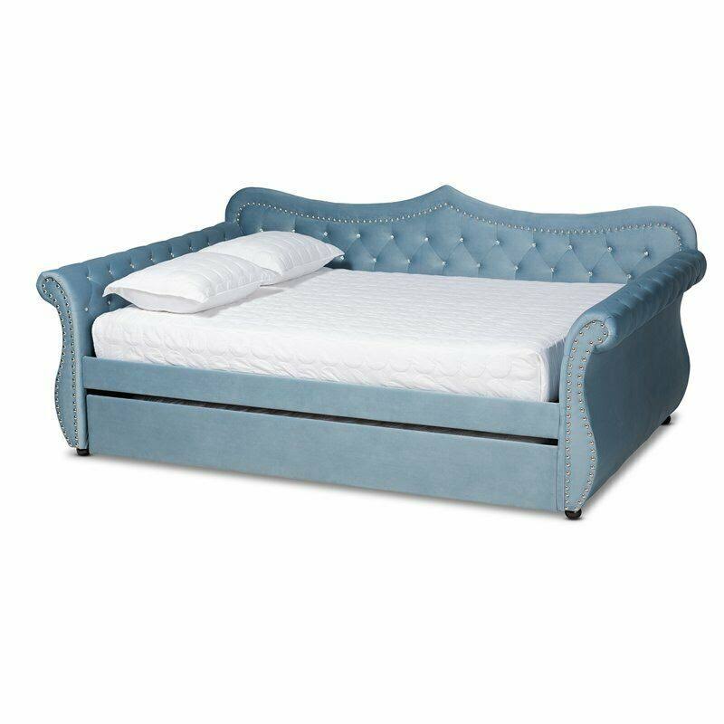 Baxton Studio Abbie Traditional And Transitional Grey Velvet Fabric Upholstered And Crystal Tufted Full Size Daybed