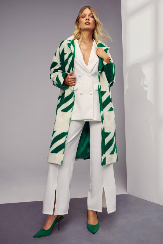 Boohoo (Ve) Oversized Dogtooth Wool Look Coat - Green - Size 10