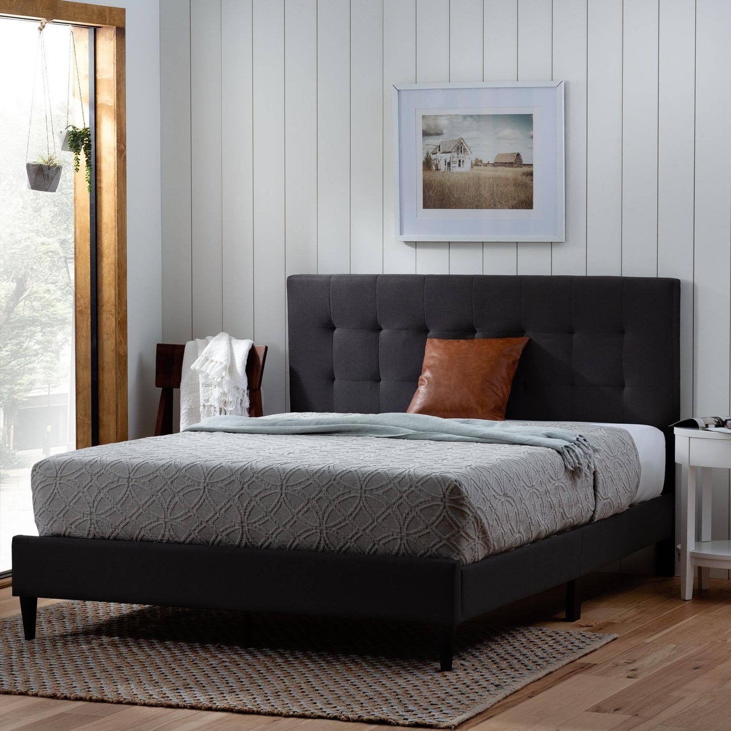 Brookside Tara Square Tufted Upholstered Platform Bed - Charcoal - Twin