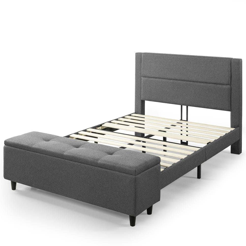 Zinus Wanda Platform Full Bed With Storage Footboard, Gray