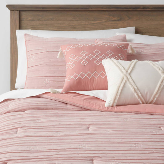 5pc Full/Queen Woven Diamond Comforter Set Pink - Threshold