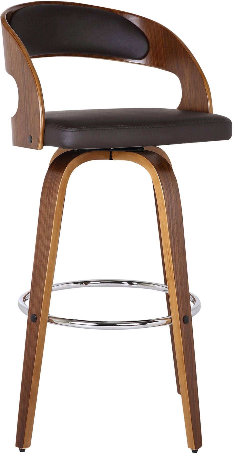 Armen Living Shelly Contemporary 30 Bar Height Swivel Barstool In Black Brush Wood Finish And Grey Faux Leather