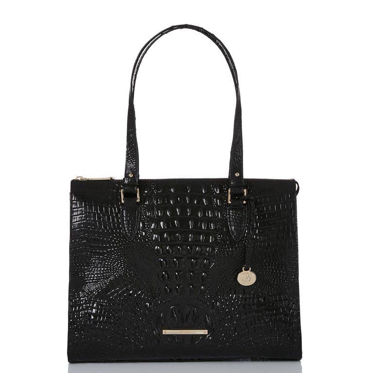 Brahmin Anywhere Melbourne Embossed Leather Tote - Black/Gold