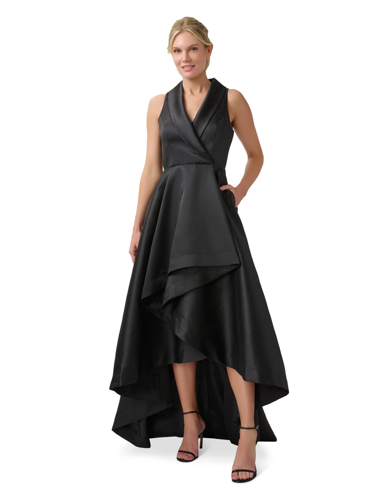 Adrianna Papell Women s Mikado High-Low Tuxedo Gown - Midnight - Size 14