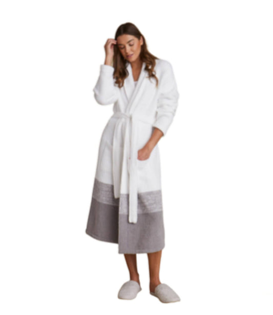 Barefoot Dreams Cozychic Heathered Stripe Robe White / Dusty Rose / 1