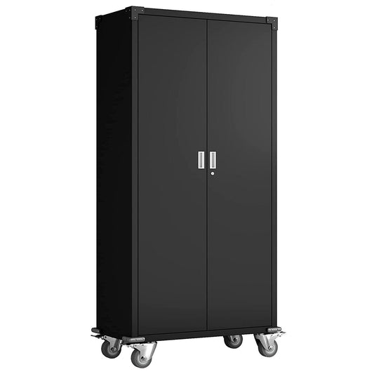 Aobabo 72 In. Black Rolling Locking Storage Cabinet With Adjustable Shelves