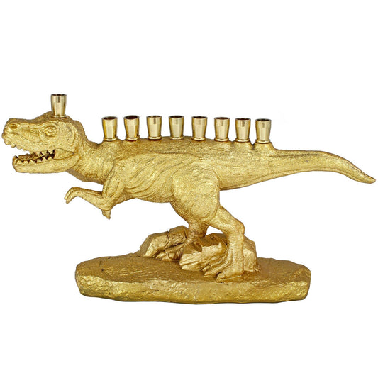 Zion Judaica Green Dinosaur Menorah Polyresin With Brass Cups Functional Kids Dino Candle Menorah Fits Standard Chanukah Candles