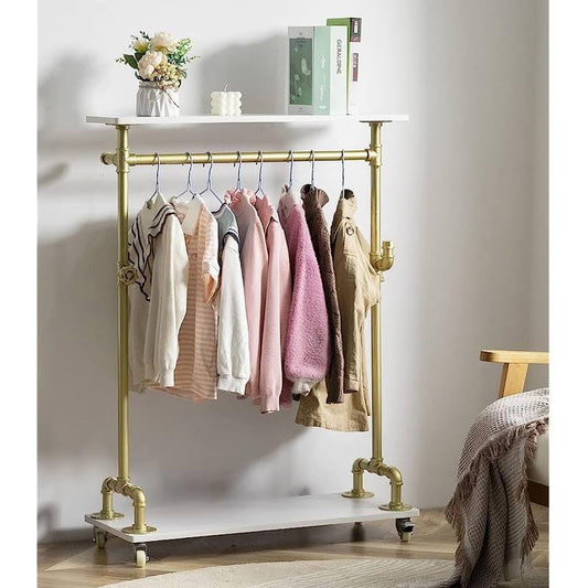 Zyuxuan Child Clothes Rack, Kids Garment Rack Dress-Up Closet, Rolling Pipe Open