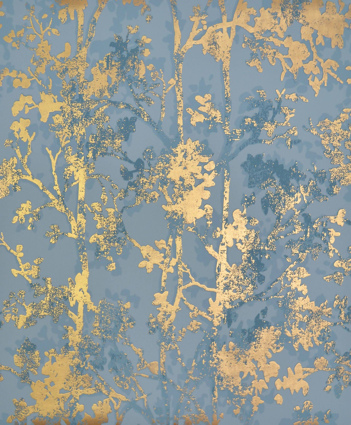 York Wallcoverings Nw3581 Shimmering Foliage Blue/Gold Wallpaper