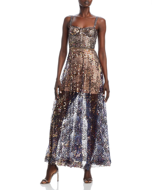 Bronx And Banco Midnight Gold Sequin Tulle Gown